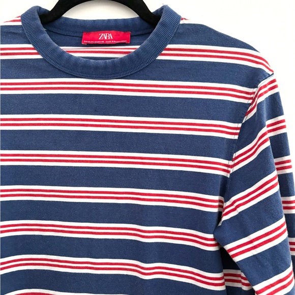Zara Navy and White Striped Top with Red Highlights - Picture 2 of 4